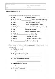 English Worksheet: Simple Present (3rd person) TEST