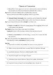 English Worksheet: Clauses of concession