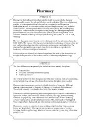 English Worksheet: Pharmacy vocabulary and article