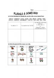 English Worksheet: PLURALS & SOME/ANY