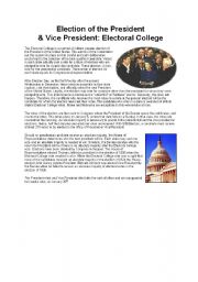 English Worksheet: Election of the President and Vice President: Electoral College