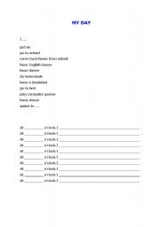 English worksheet: time and daily routines - my day