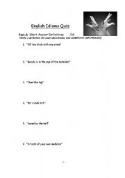 English worksheet: English Idioms Quiz