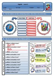 English Worksheet: COUNTRIES - NATIONALITIES - CAPITALS