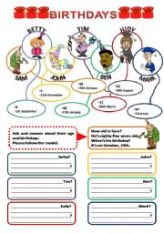 English Worksheet: BIRTHDAYS