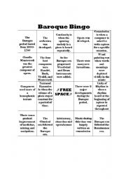 English Worksheet: Baroque Bingo