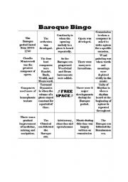 English worksheet: Baroque Bingo