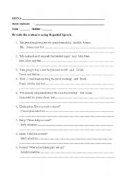 English Worksheet: reported speech