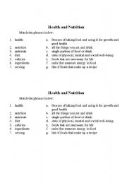 English worksheet: Health & Nutrition