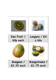 English worksheet: Fruit shopping game vocabulary cards