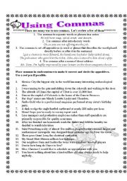 English Worksheet: Using Commas