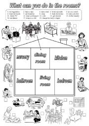 English Worksheet: What can you do in the rooms? (1)