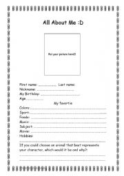 English Worksheet: All  About ME