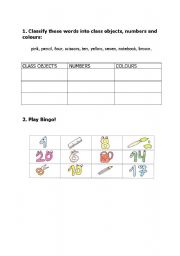 English Worksheet: My first bingo