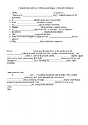 English worksheet: Present Simple vs. Present Continuous