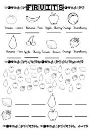 English Worksheet: FRUITS - Write, count and color