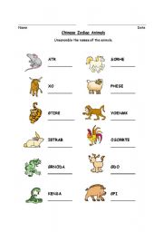 English Worksheet: Chinese Zodiac Animal Word Scramble