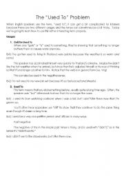 English Worksheet: Complete 1 hour lesson plan on the different uses of used to