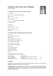 English worksheet: Im not a girl by Britney Spears