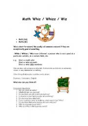 English Worksheet: Math Whiz