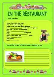 English Worksheet: in the restaurant some any