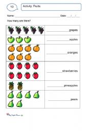 English worksheet: Fruit and numbers