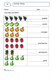 English Worksheet: Fruit and numbers