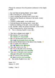 English Worksheet: Changing Present Continuous to Simple Present