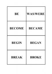 English worksheet: irregular verbs memory card game