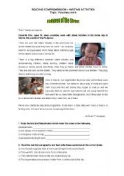 English Worksheet:  Worksheet -Voluntary work - reading comprehension + writing activities