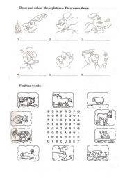 English worksheet: cartoons and animals wordsearch