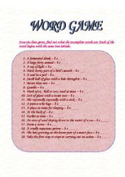 English Worksheet: Word Game