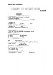 English Worksheet: I WANT TO BREAK FREE ( THE SONG)