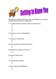 English worksheet: Getting to Know You