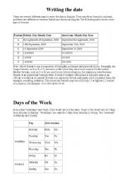 English worksheet: WRITING THE DATE