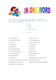 English Worksheet: In One Word - Talk About Yourself!