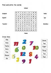 English worksheet: School Language and Numbers