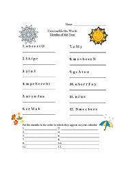 English worksheet: Unscramble the Months