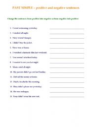 English worksheet: past simple - positive & negative