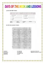 English worksheet: Days of the Week & Lessons