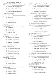 English Worksheet: INDIRECT QUESTIONS TEST