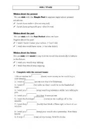 English Worksheet: Grammar Point: I wish / if only