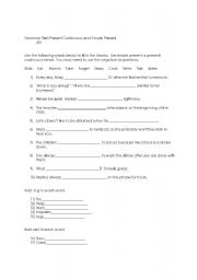 English worksheet: Simple Present and Present Continuous/Spelling Worksheet