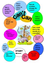 English Worksheet: GAME ___CAN, CANT ! Kids love it!