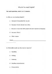 English Worksheet: Why do you need English? - Quiz