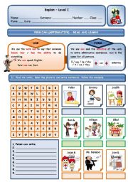 English Worksheet: VERB CAN (ABILITY) - AFFIRMATIVE