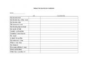 English Worksheet: What we have in common -  Questions