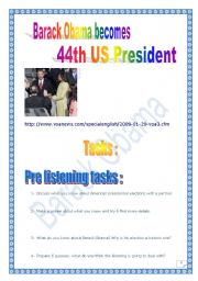 English Worksheet: Barack H. Obama becomes 44th President (listening or reading tasks) 