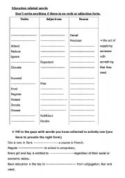 English worksheet: education related words