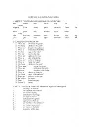 English Worksheet: COUNTABLE AND UNCOUNTABLE NOUNS, THERE IS, THERE ARE, SOME OR ANY